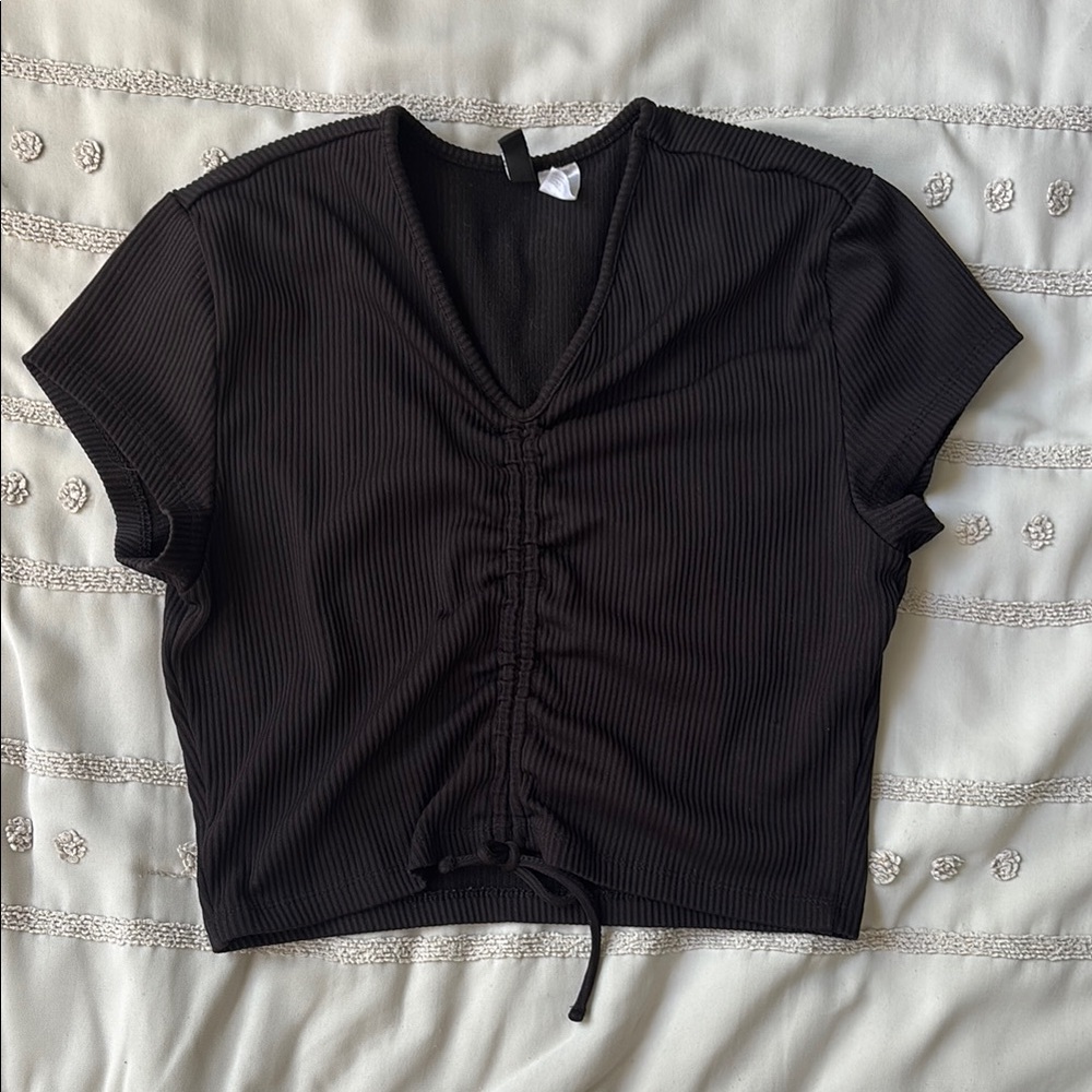 H&M Black Ruched Crop Blouse